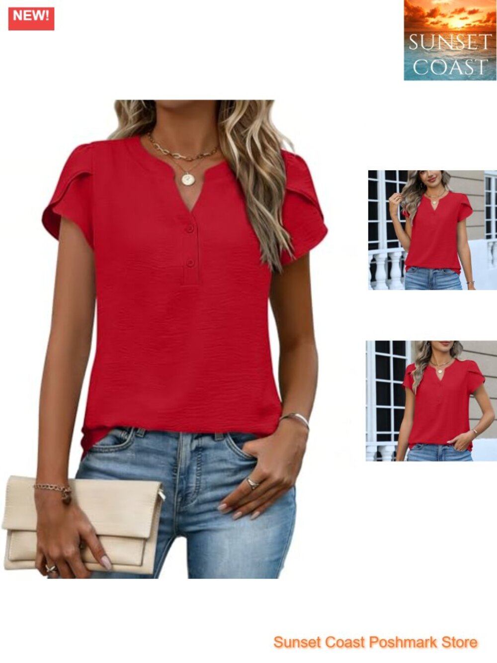 Zeagoo Women's Textured Blouse Cap Short Sleeve Henley Neck Casual Top